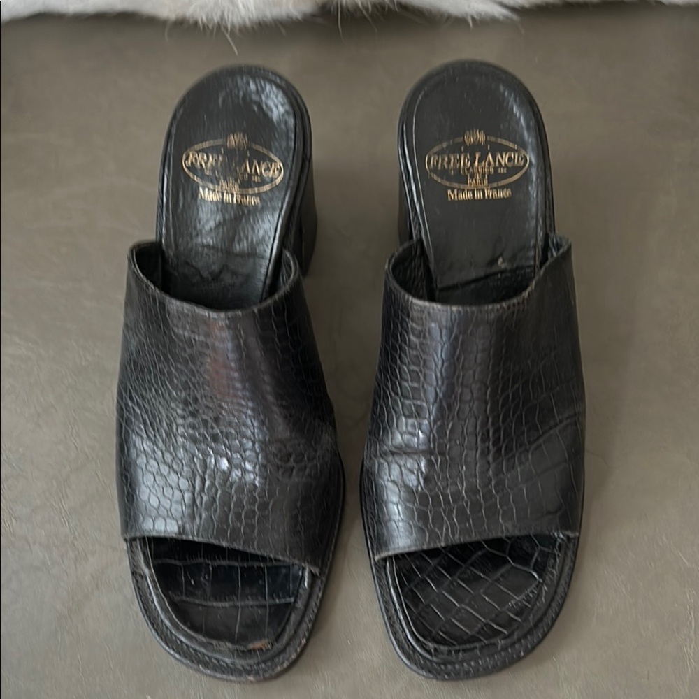 Free Lance Black Croc-Embossed Mules